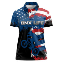 BMX Life Graphic Women Polo Shirt with American Flag and Custom Rider Number Design - Wonder Print Shop