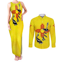 New Mexico Zia Symbol Fish Hook Couples Matching Tank Maxi Dress and Long Sleeve Button Shirt Torn Fishing Graphic and Custom Name Design - Wonder Print Shop