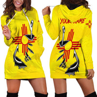 New Mexico Zia Symbol Fish Hook Hoodie Dress Torn Fishing Graphic and Custom Name Design - Wonder Print Shop
