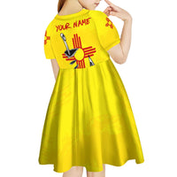 New Mexico Zia Symbol Fish Hook Kid Short Sleeve Dress Torn Fishing Graphic and Custom Name Design - Wonder Print Shop