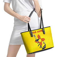New Mexico Zia Symbol Fish Hook Leather Tote Bag Torn Fishing Graphic and Custom Name Design - Wonder Print Shop