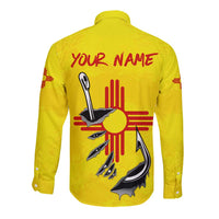 New Mexico Zia Symbol Fish Hook Long Sleeve Button Shirt Torn Fishing Graphic and Custom Name Design - Wonder Print Shop