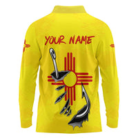 New Mexico Zia Symbol Fish Hook Long Sleeve Polo Shirt Torn Fishing Graphic and Custom Name Design - Wonder Print Shop