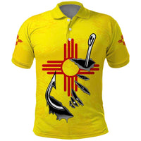 New Mexico Zia Symbol Fish Hook Polo Shirt Torn Fishing Graphic and Custom Name Design - Wonder Print Shop