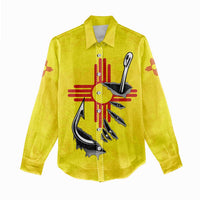 New Mexico Zia Symbol Fish Hook Women Casual Shirt Torn Fishing Graphic and Custom Name Design - Wonder Print Shop
