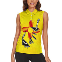New Mexico Zia Symbol Fish Hook Women Sleeveless Polo Shirt Torn Fishing Graphic and Custom Name Design - Wonder Print Shop