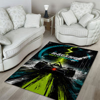 Electric Motorsport Racing Area Rug Futuristic Formula Car Neon Lightning Speed Art