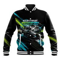 Electric Motorsport Racing Baseball Jacket Futuristic Formula Car Neon Lightning Speed Art