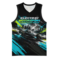 Electric Motorsport Racing Basketball Jersey Futuristic Formula Car Neon Lightning Speed Art