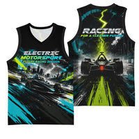 Electric Motorsport Racing Basketball Jersey Futuristic Formula Car Neon Lightning Speed Art