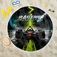 Electric Motorsport Racing Beach Blanket Futuristic Formula Car Neon Lightning Speed Art