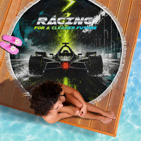 Electric Motorsport Racing Beach Blanket Futuristic Formula Car Neon Lightning Speed Art