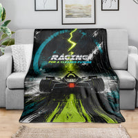 Electric Motorsport Racing Blanket Futuristic Formula Car Neon Lightning Speed Art