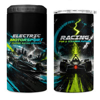 Electric Motorsport Racing 4 in 1 Can Cooler Tumbler Futuristic Formula Car Neon Lightning Speed Art