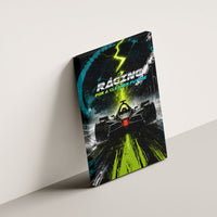 Electric Motorsport Racing Canvas Wall Art Futuristic Formula Car Neon Lightning Speed Art