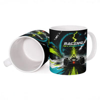 Electric Motorsport Racing Ceramic Mug Futuristic Formula Car Neon Lightning Speed Art