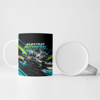Electric Motorsport Racing Ceramic Mug Futuristic Formula Car Neon Lightning Speed Art