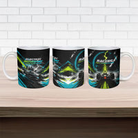 Electric Motorsport Racing Ceramic Mug Futuristic Formula Car Neon Lightning Speed Art