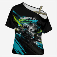 Electric Motorsport Racing Cross Shoulder Shirt Futuristic Formula Car Neon Lightning Speed Art