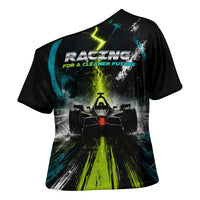 Electric Motorsport Racing Cross Shoulder Shirt Futuristic Formula Car Neon Lightning Speed Art