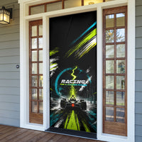 Electric Motorsport Racing Door Cover Futuristic Formula Car Neon Lightning Speed Art