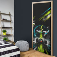 Electric Motorsport Racing Door Cover Futuristic Formula Car Neon Lightning Speed Art