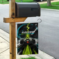 Electric Motorsport Racing Garden Flag Futuristic Formula Car Neon Lightning Speed Art