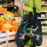 Electric Motorsport Racing Grocery Bag Futuristic Formula Car Neon Lightning Speed Art