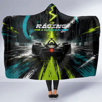 Electric Motorsport Racing Hooded Blanket Futuristic Formula Car Neon Lightning Speed Art