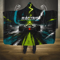 Electric Motorsport Racing Hooded Blanket Futuristic Formula Car Neon Lightning Speed Art