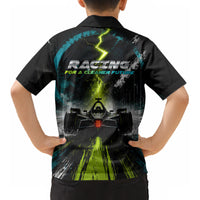 Electric Motorsport Racing Kid Hawaiian Shirt Futuristic Formula Car Neon Lightning Speed Art