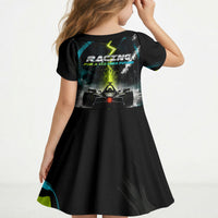 Electric Motorsport Racing Kid Short Sleeve Dress Futuristic Formula Car Neon Lightning Speed Art