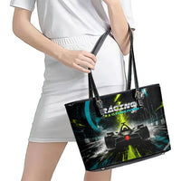 Electric Motorsport Racing Leather Tote Bag Futuristic Formula Car Neon Lightning Speed Art