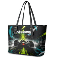 Electric Motorsport Racing Leather Tote Bag Futuristic Formula Car Neon Lightning Speed Art