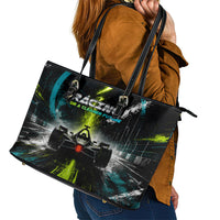 Electric Motorsport Racing Leather Tote Bag Futuristic Formula Car Neon Lightning Speed Art
