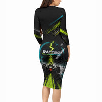 Electric Motorsport Racing Long Sleeve Bodycon Dress Futuristic Formula Car Neon Lightning Speed Art