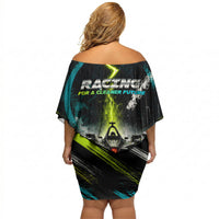 Electric Motorsport Racing Off Shoulder Short Dress Futuristic Formula Car Neon Lightning Speed Art