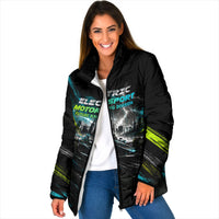 Electric Motorsport Racing Padded Jacket Futuristic Formula Car Neon Lightning Speed Art