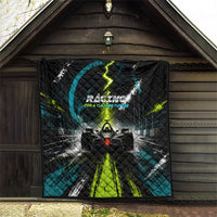 Electric Motorsport Racing Quilt Futuristic Formula Car Neon Lightning Speed Art