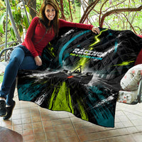 Electric Motorsport Racing Quilt Futuristic Formula Car Neon Lightning Speed Art