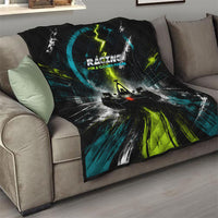 Electric Motorsport Racing Quilt Futuristic Formula Car Neon Lightning Speed Art