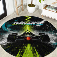 Electric Motorsport Racing Round Carpet Futuristic Formula Car Neon Lightning Speed Art