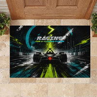 Electric Motorsport Racing Rubber Doormat Futuristic Formula Car Neon Lightning Speed Art