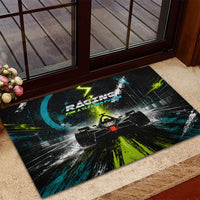 Electric Motorsport Racing Rubber Doormat Futuristic Formula Car Neon Lightning Speed Art