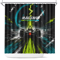 Electric Motorsport Racing Shower Curtain Futuristic Formula Car Neon Lightning Speed Art