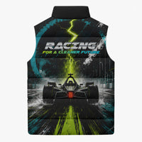 Electric Motorsport Racing Sleeveless Puffer Jacket Futuristic Formula Car Neon Lightning Speed Art