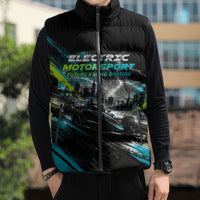 Electric Motorsport Racing Sleeveless Puffer Jacket Futuristic Formula Car Neon Lightning Speed Art