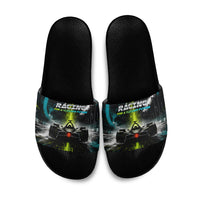 Electric Motorsport Racing Slide Sandals Futuristic Formula Car Neon Lightning Speed Art