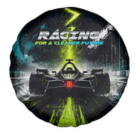 Electric Motorsport Racing Spare Tire Cover Futuristic Formula Car Neon Lightning Speed Art