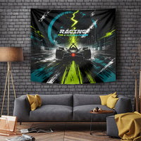 Electric Motorsport Racing Tapestry Futuristic Formula Car Neon Lightning Speed Art